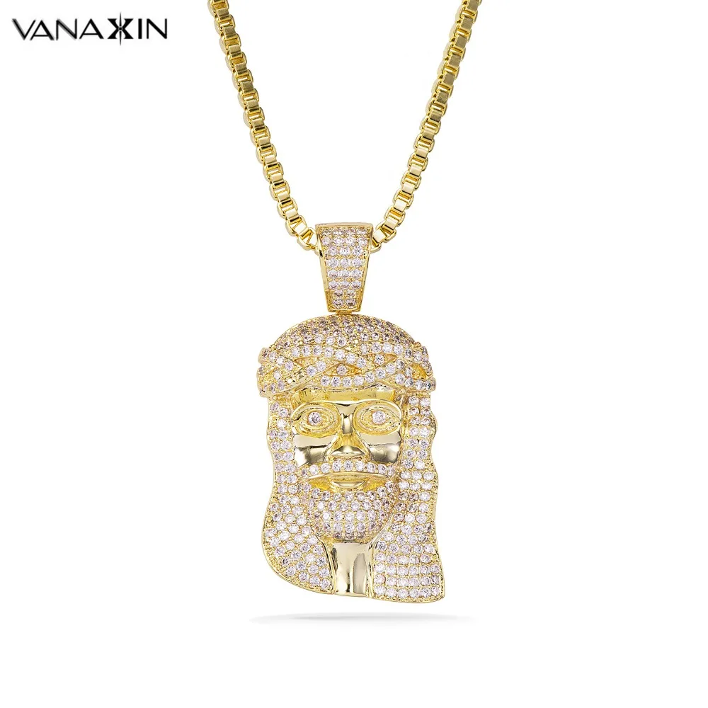 Hip Hop  Jesus Face CZ Pendant Necklaces Crystal Jesus Piece Iced Out Paced Cubic Zircons Jewellery Gold/Silver Color