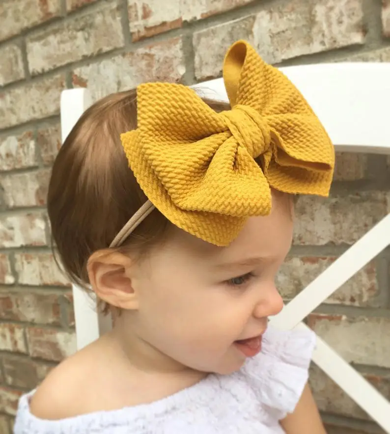 

Nishine 10pcs/lot Baby Girls Double-layer Bow Nylon Hair Band Newborn Big Hair Bows Headband Kids Hair Accessories Photo Props