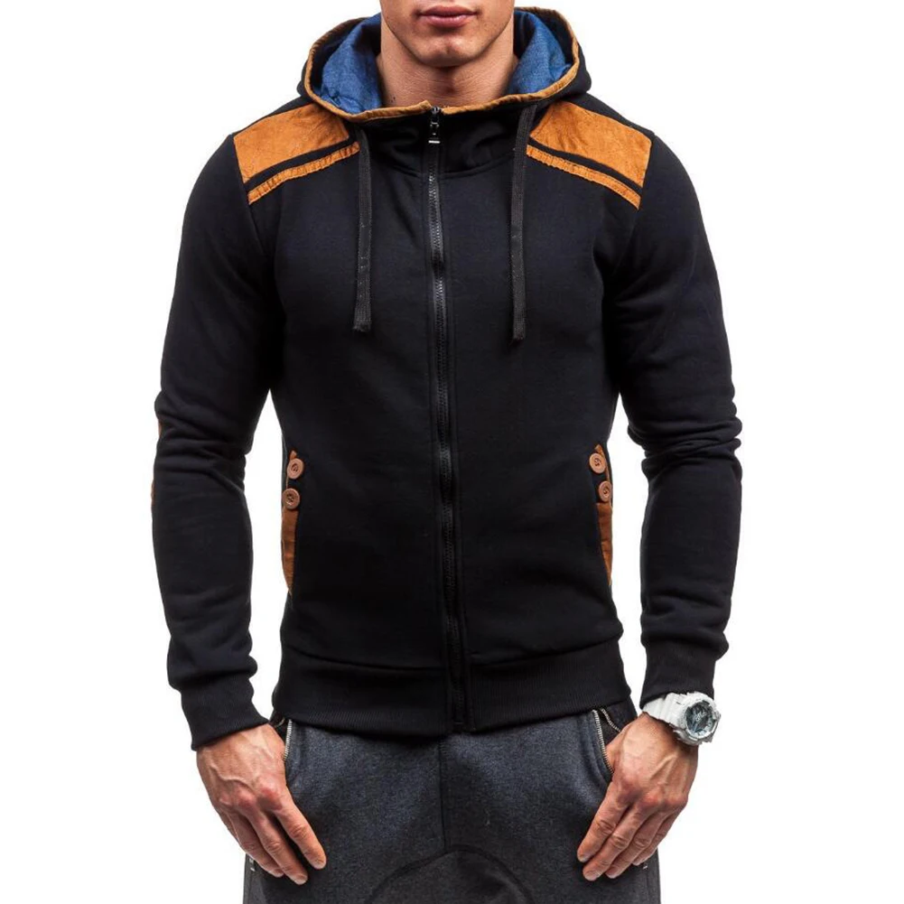 Мужская мода с длинным рукавом пуловер капюшоном Кнопка Декор Pocket Sweatshirt|sweatshirt