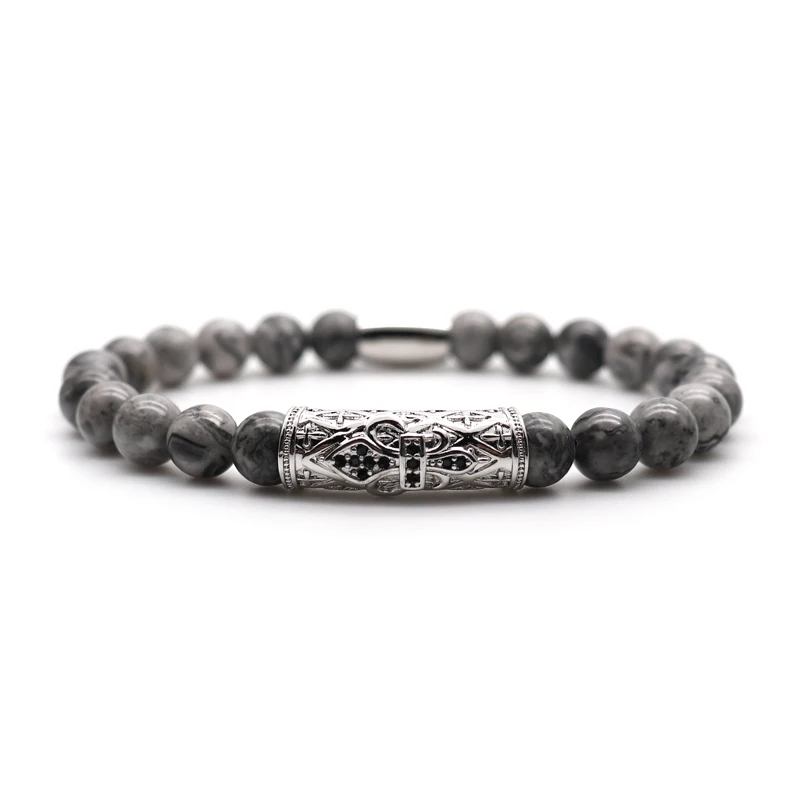 silver charms Популярные природные Глобус земли бисером с очаровательной аппаратные средства эластичный браслет для мужчин модные серые гес бусины Strand - Окраска металла: silver charms