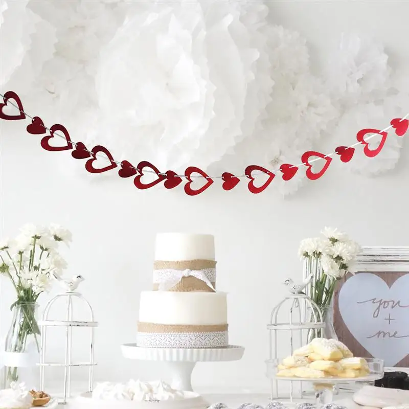 3 Meters Heart Garland Ribbon Banner Hanging Ornament Decoration for Valentines Day Anniversary Weddings Parties Backdrop