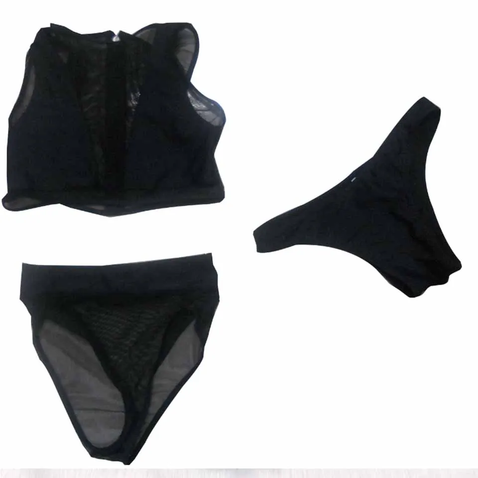 SUNRAINBOW 2019 New Sexy Push Up Bikini Set Bandeau Sports Three Pieces Swimwear Top Beach Bathing Suit Brazilian Women Swimsui |