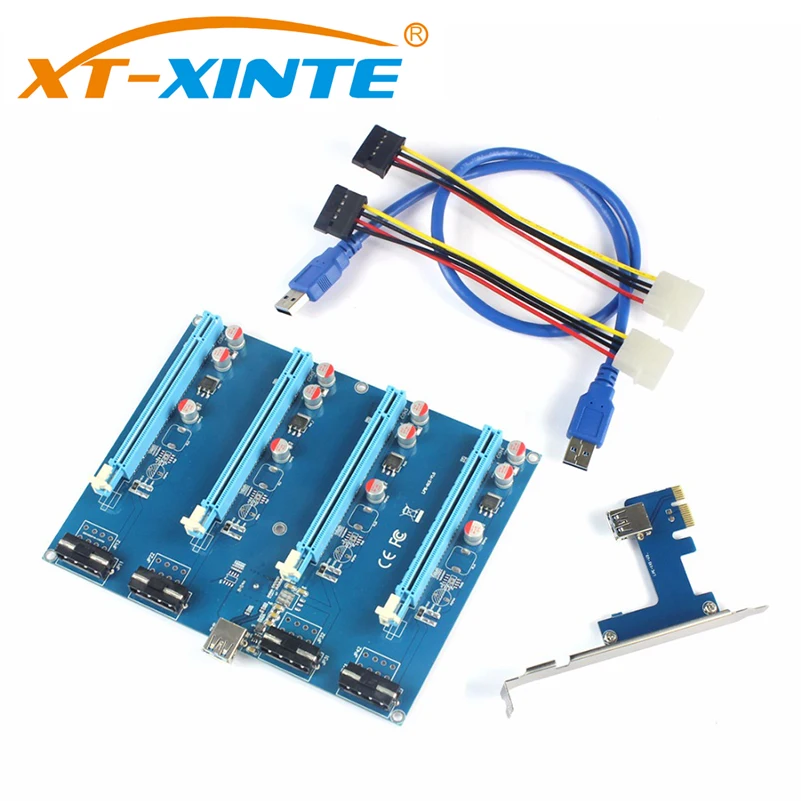 Адаптер PCI-E карта PCIe 1 на 4 переходная 1X 16X слот для майнинга ПК компьютерный разъем