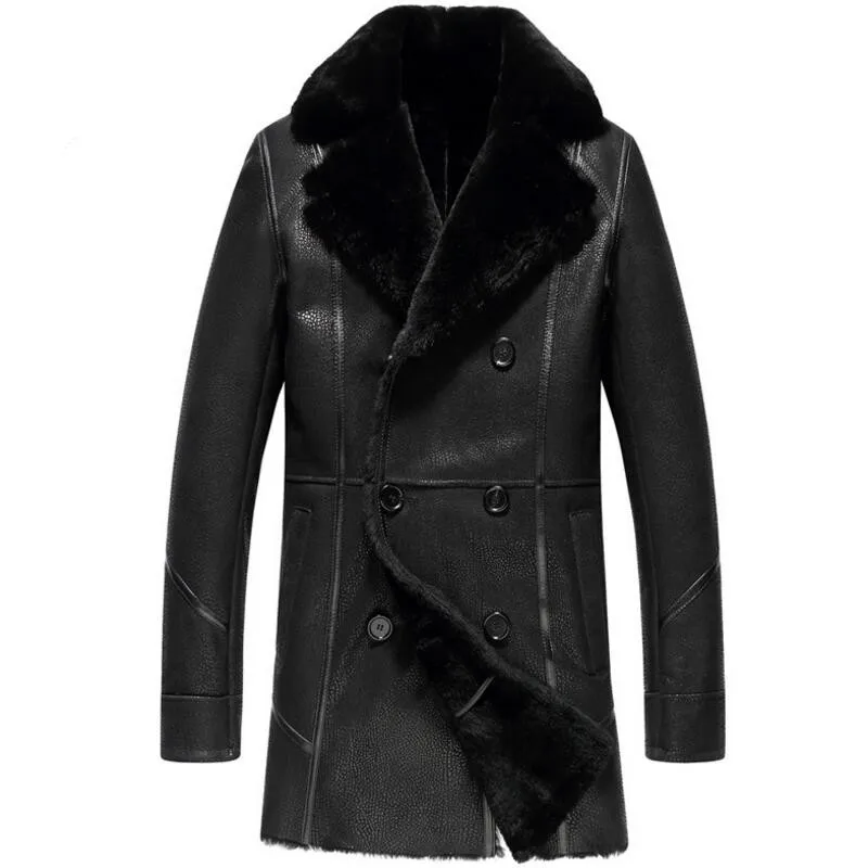

Double breasted sheepskin long coat man winter shearling jacket