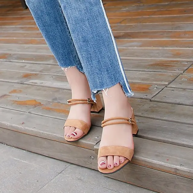 

Dropshiping 2019 New Arrive Women Sandals Top Quality Flock Casual Shoes Shallow Shoes Summer Shoes Comfortable Square Heels