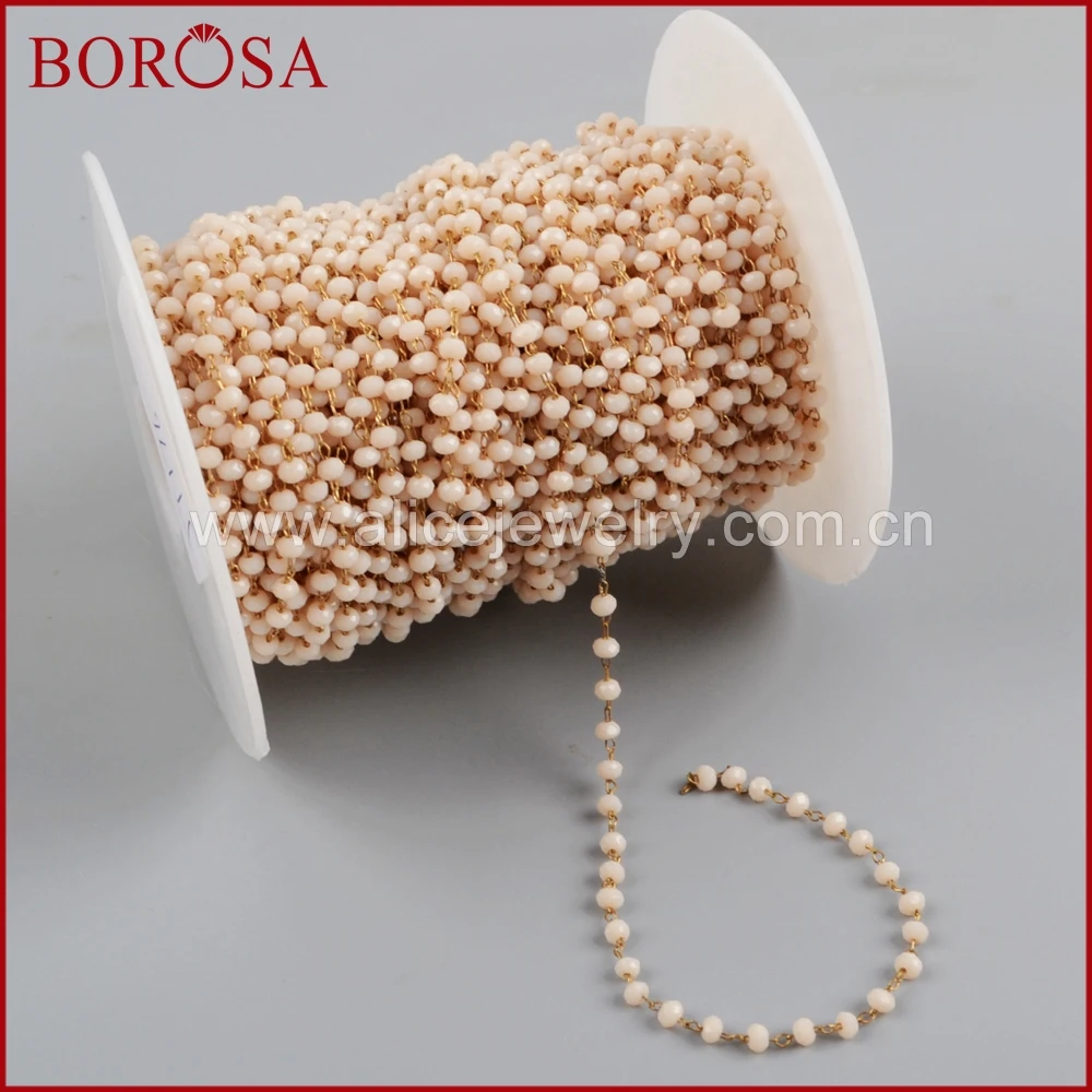 

BOROSA модные новые 3 мм бежевые стеклянные бусины цепи для ожерелья ювелирные изделия своими руками JT176