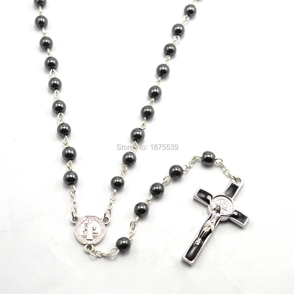 Модные католические четки из гематита соединители с изображением Святого