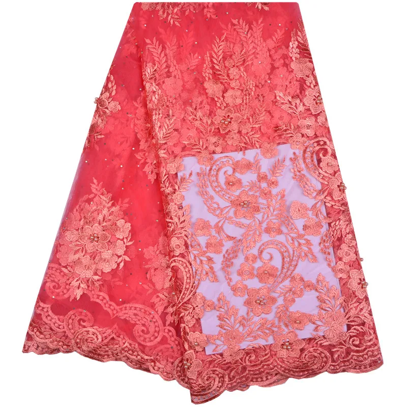 

Latest French Nigerian Laces Fabrics High Quality Tulle African Laces Fabric Wedding African French Tulle Lace With Stones1223B