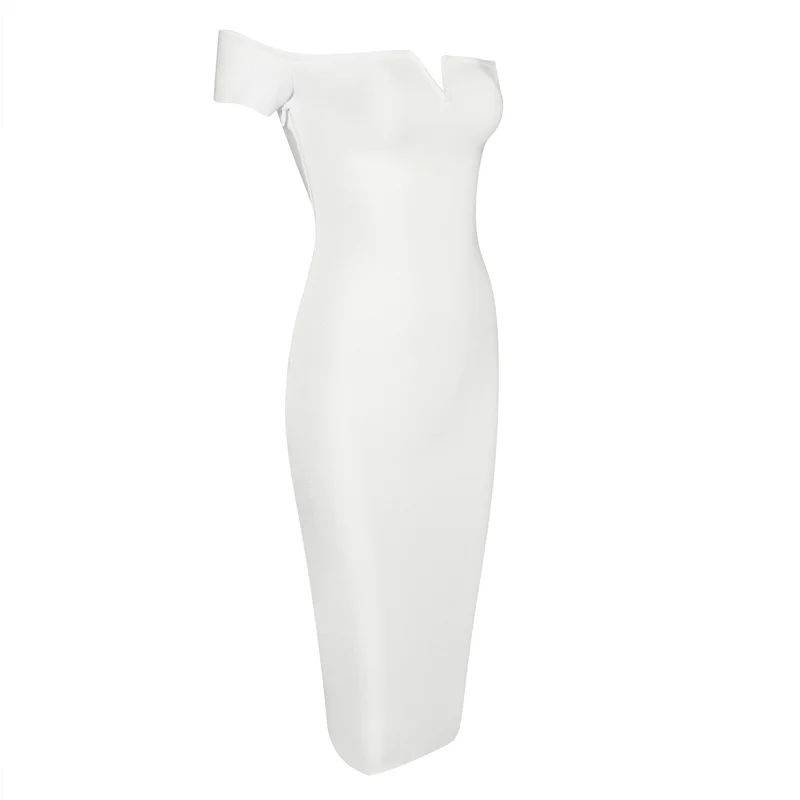 2018 белое с открытыми плечами длиной до колена Клубное вискозное сексуальное