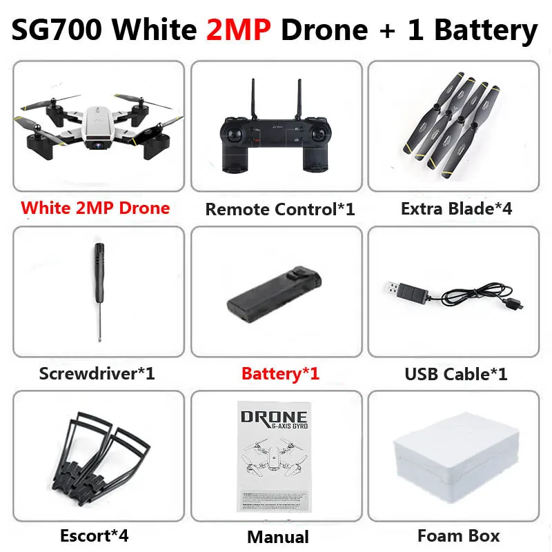 2MP White 1B Foam SG700 Профессиональный складной Дрон с камерой 2MP HD WiFi FPV контроль скорости удержания высоты RC Квадрокоптер Вертолет игрушка XS809 E58 - Цвет: 2MP White 1B Foam