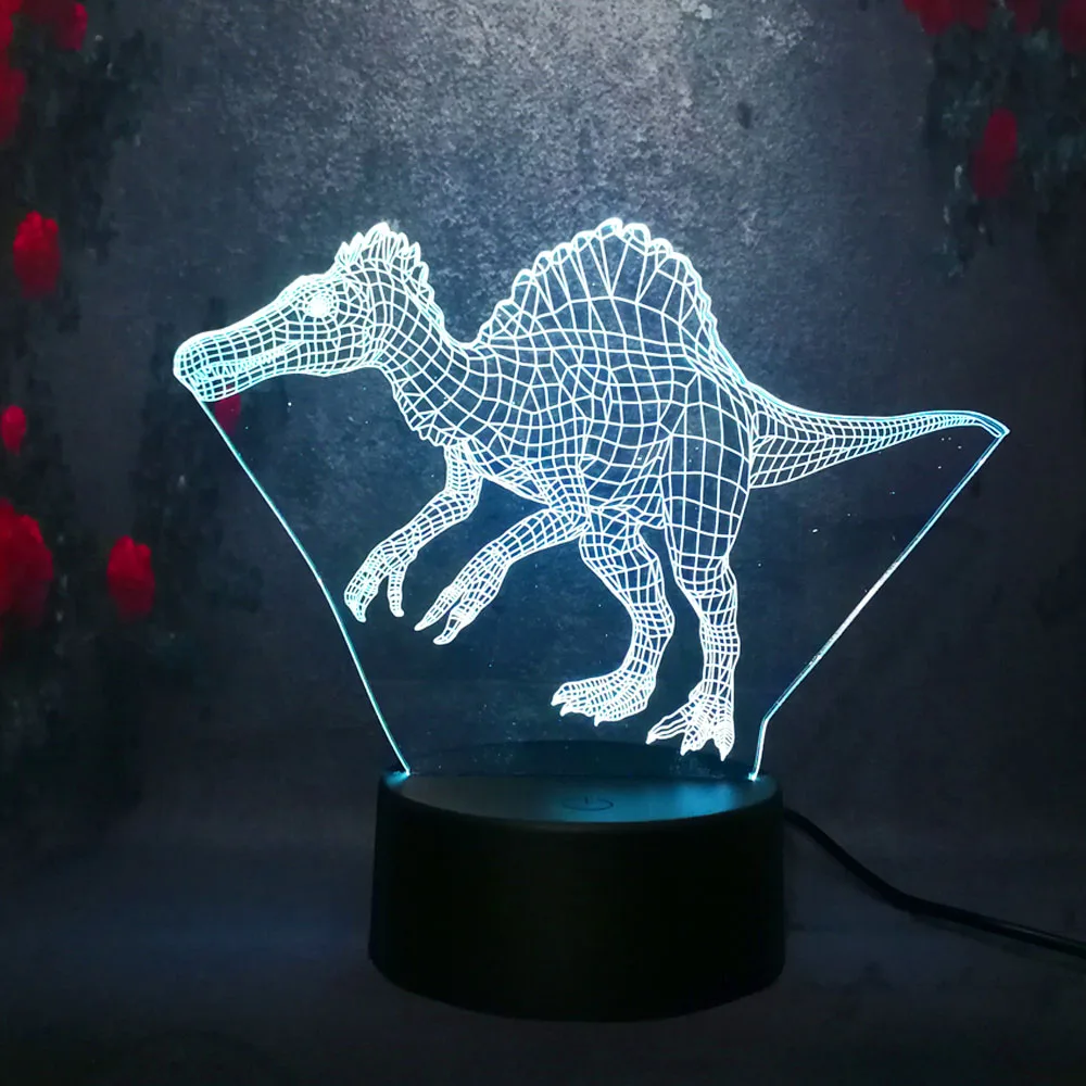 3D ночник Парк Юрского периода Динозавр Gigantspinosaurus 7 цветов Изменение
