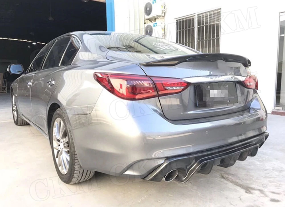 Для Infiniti Q50 углеродное волокно добавить на Автомобильный задний бампер диффузор спойлер с лампы для бамперов Седан 4 двери автомобильный Стайлинг
