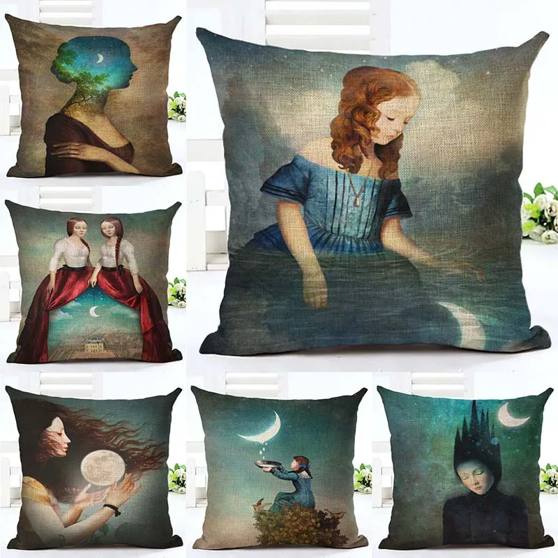 18-дюймовая Цифровая печатная подушка чехол с рисунком сказочной девушки