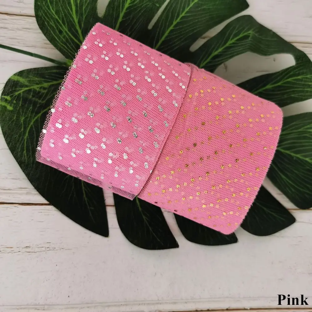 Pink 6 см, 23 м, блестящая Тюлевая лента в горошек золотистого и серебряного цвета, Тюлевая сетка, тканевые полоски, сделай сам, украшение для волос, Poms Journal, вечерние принадлежности - Цвет: Pink