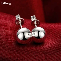 2019 new 925 sterling silver 6810mm smooth ball round stud earrings for women jewelry wedding gifts