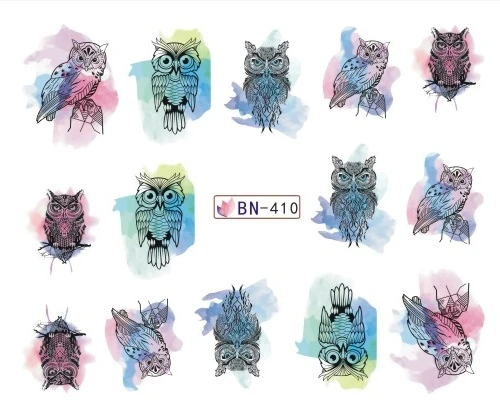 12 упак./лот водная наклейка для дизайна ногтей с полным покрытием Сова птица