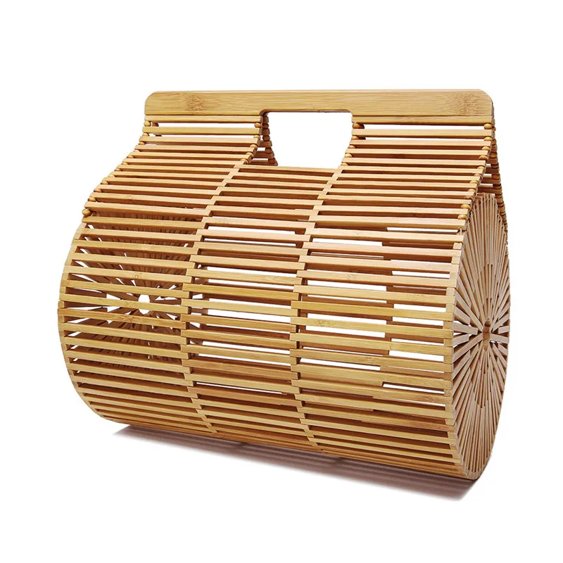 

Fashion Luxury Women Bags Designer Cylindrical Hand Woven Bag Bamboo bag Stitching Hollow Bag Clutch Bali Beach Holiday Handbag