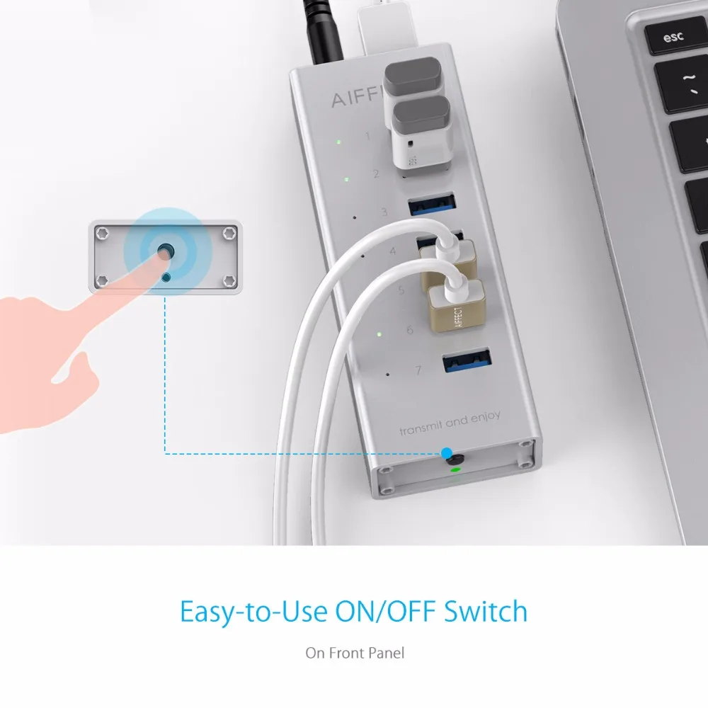 AIFFECT 7 портов Алюминиевый USB 3 0 концентратор BC1.2 быстрое зарядное устройство с 12V 2A