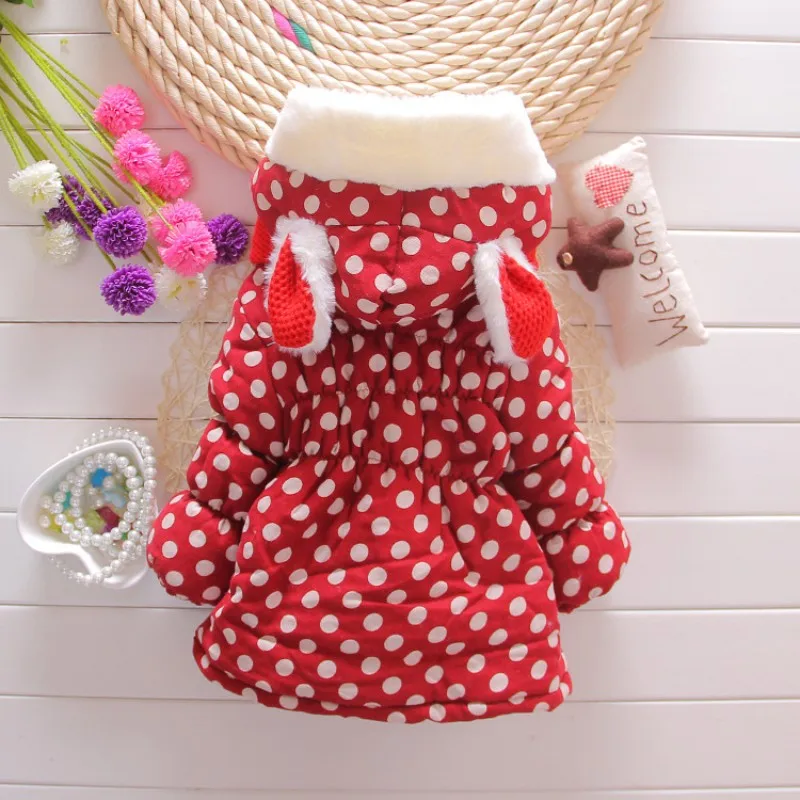 Зима девушка пальто куртка с капюшоном толстыми хлопка мягкой одежды дети точка