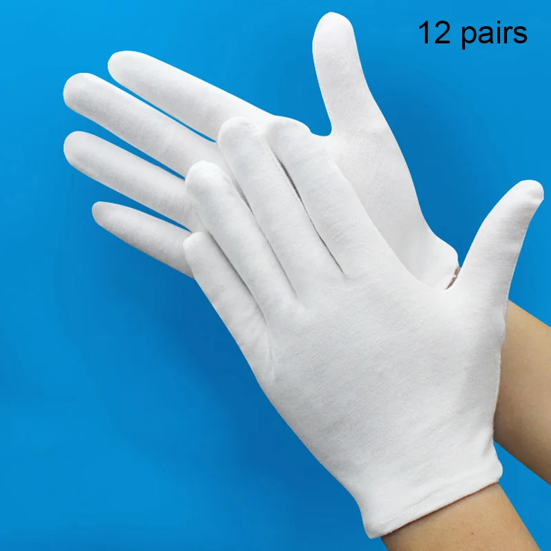 

12 Pairs Cotton White Soft Gloves Inspection Costume Jewellery Handling Work Etiquette Hands Protector Gloves Cycling Gloves