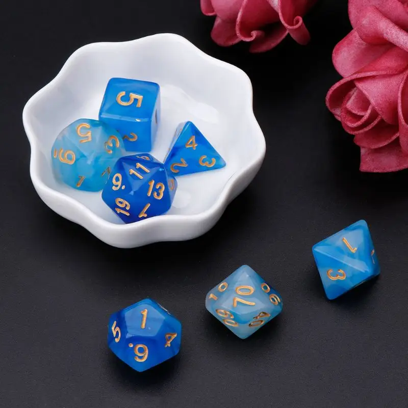 7 шт./компл. многогранные двухсторонние кости D4 D6 D8 D10 D12 D20 для подземелья и дракона