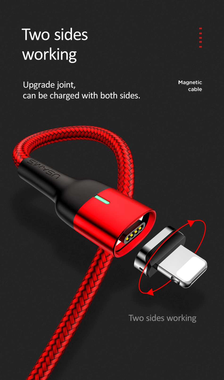 USAMS Магнитный USB кабель для освещения huawei Micro кабель для быстрой зарядки Магнитный кабель для передачи данных type c USB C кабель для зарядного устройства