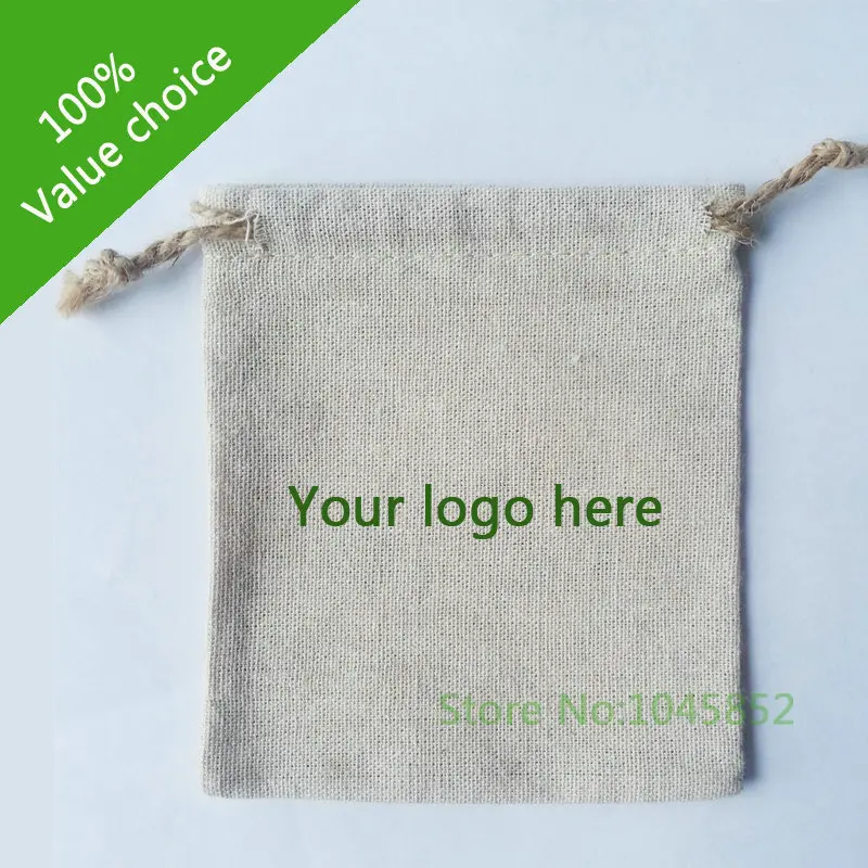 

500 pcs/lot W13*H17cm Custom printed Small Jute drawstring bag for storage Linen gift packaging bag With one color logo