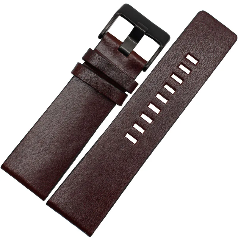 Dark brown black Кожаный ремешок для часов 22 24 26 28 30 мм кожаный браслет для дизельных часов Ремешок для наручных часов ремешок для DZ4343 DZ7293 DZ7333 ремешок для часов - Цвет ремешка: Dark brown black