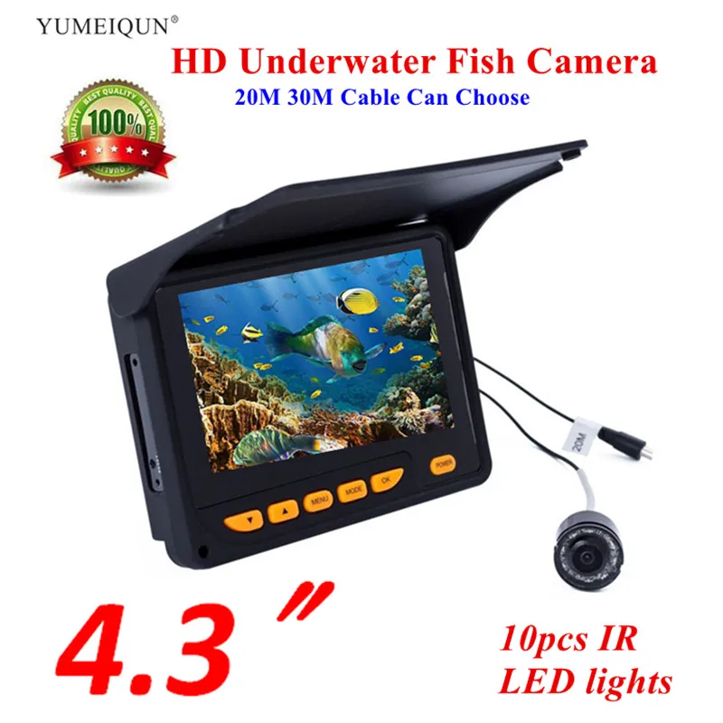 Рыболокатор 20 м, 30 м, HD 1000TVL, камера для подводной подледной рыбалки, видео 4," ЖК-дисплей, 8 шт., IR, угол 150 градусов, солнцезащитный козырек, рыболокатор