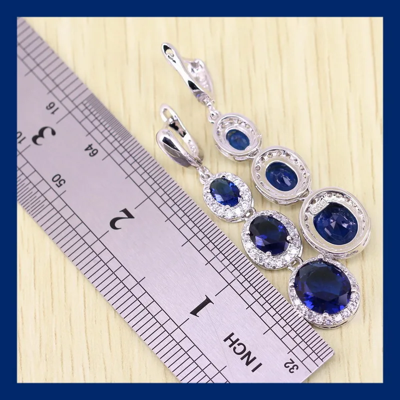 Reginababy 925 stamp New Arrival White crystal Blue stone zircon Silver color Jewelry Women Long Drop Earring | Украшения и