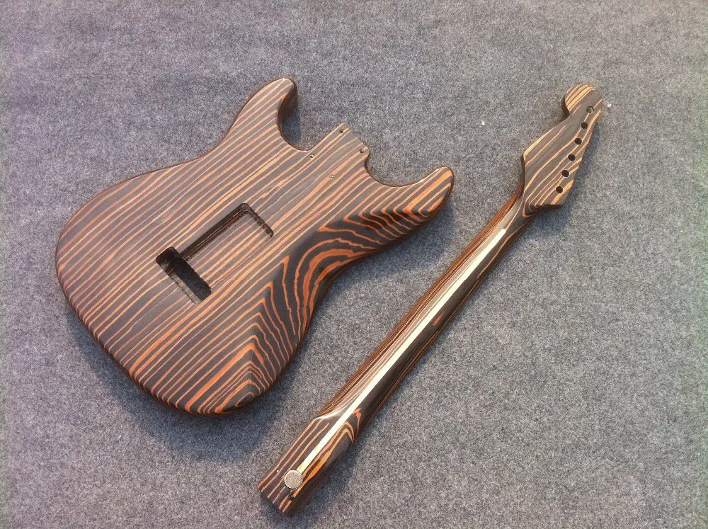 Free shipping one piece Zebrawood body electric guitar kits /unfinished guitar including hardware