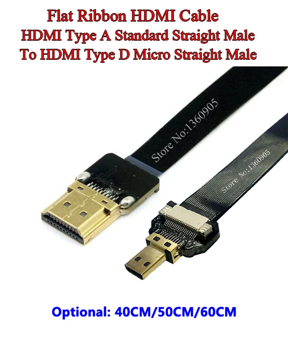

40/50/60 см HDMI плоский мягкий гибкий кабель стандартный прямой штекер к HDMI Micro прямой штекер, плоский экранированный ленточный кабель FPV