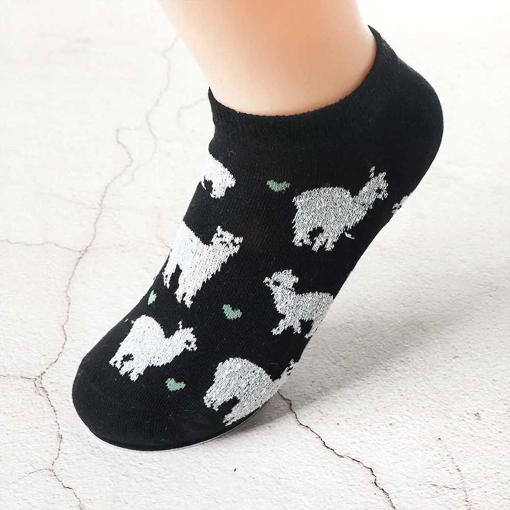 Черный Модные короткие невидимые маленькие носки Alpacas для взрослых размера, Удобные носки из хлопка с изображением животных ламы в зоопарке - Цвет: Черный