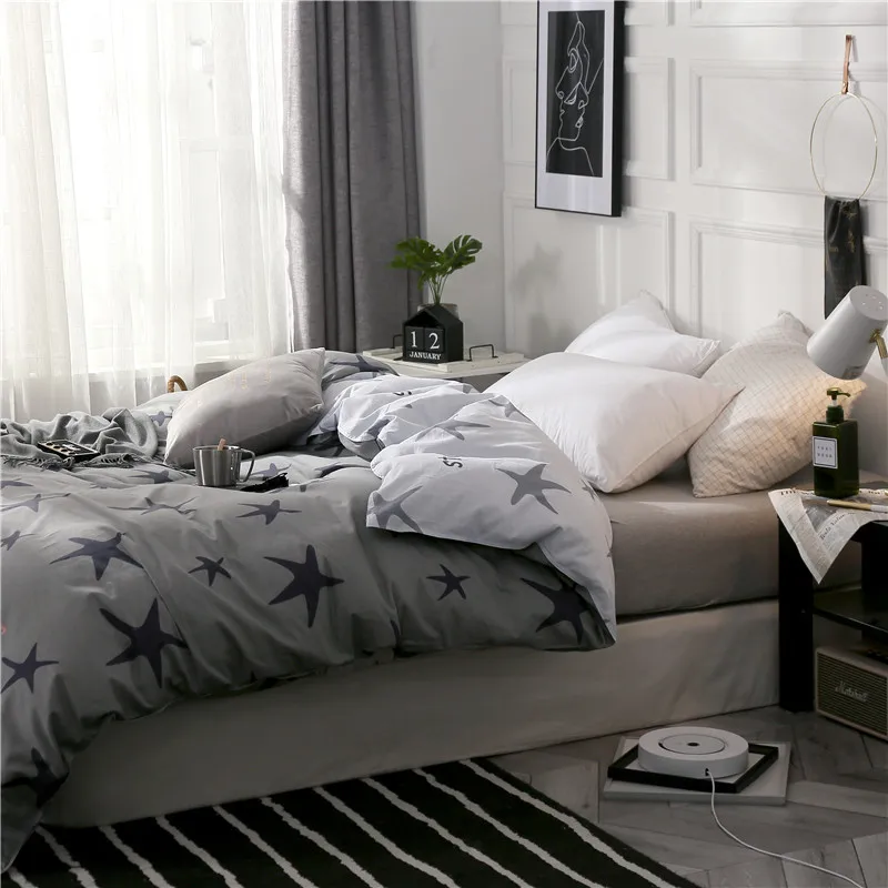 European Style Simple And Elegant Gray Stars Print Pattern Comfortable Soft Bedding 100% Cotton Quilt Cover | Дом и сад