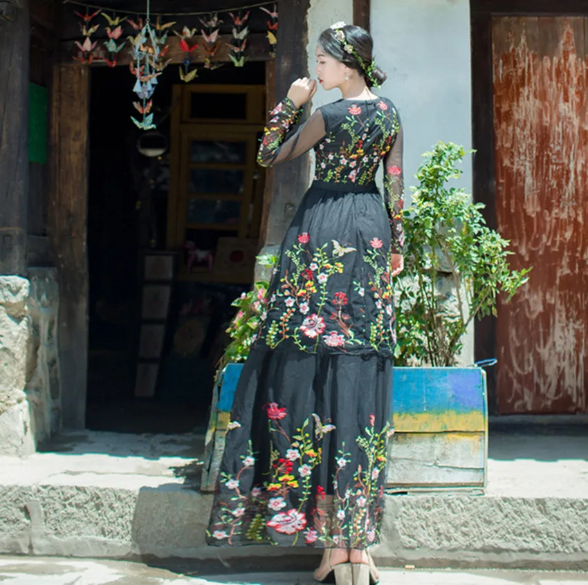 Женское длинное платье с вышивкой HAMALIEL летнее Пляжное Платье макси длинным