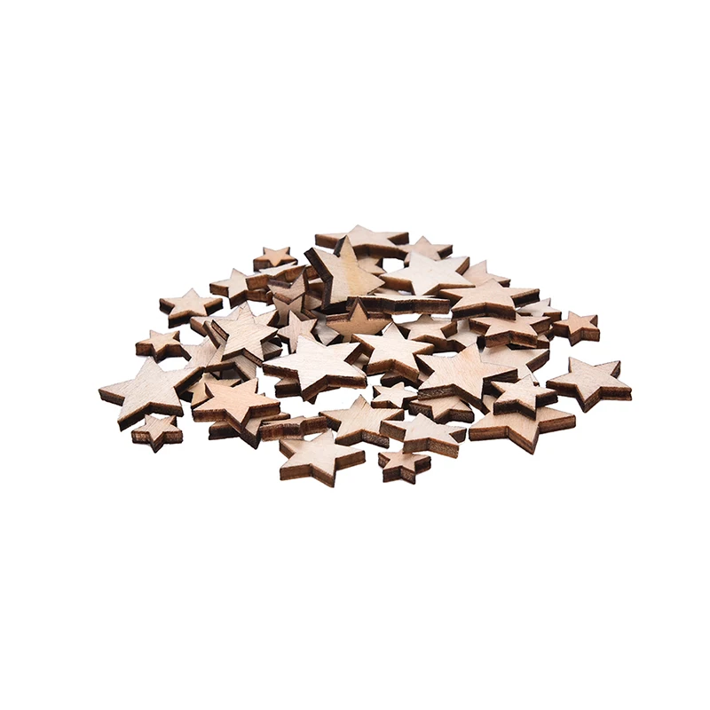 100 шт. смешанные размеры натуральная древесина звезда простая потертая шик