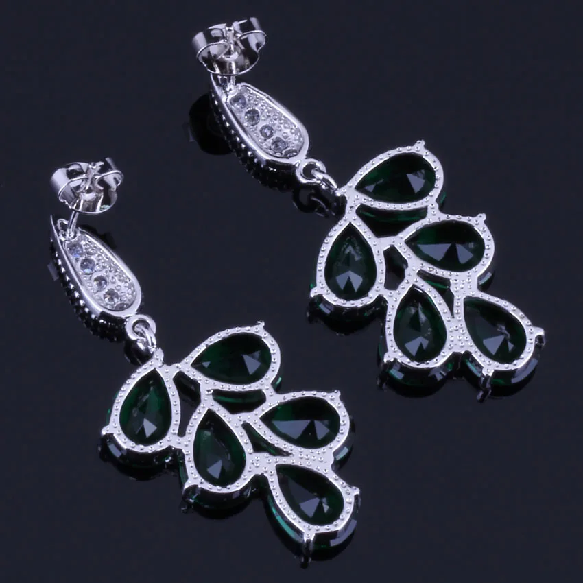 Фото Romantic Big Green Cubic Zirconia White CZ Silver Plated Drop Dangle Earrings V0340 Украшения и аксессуары Romantic Big Green Cubic Zirconia White CZ Silver Plated Drop Dangle Earrings V0340 Украшения и аксессуары