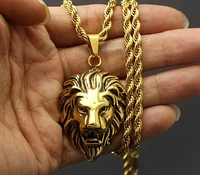 gold color lion head pendant necklace man 3mm beautiful twist chain strong men jewelry accessories solid stainless steel hot