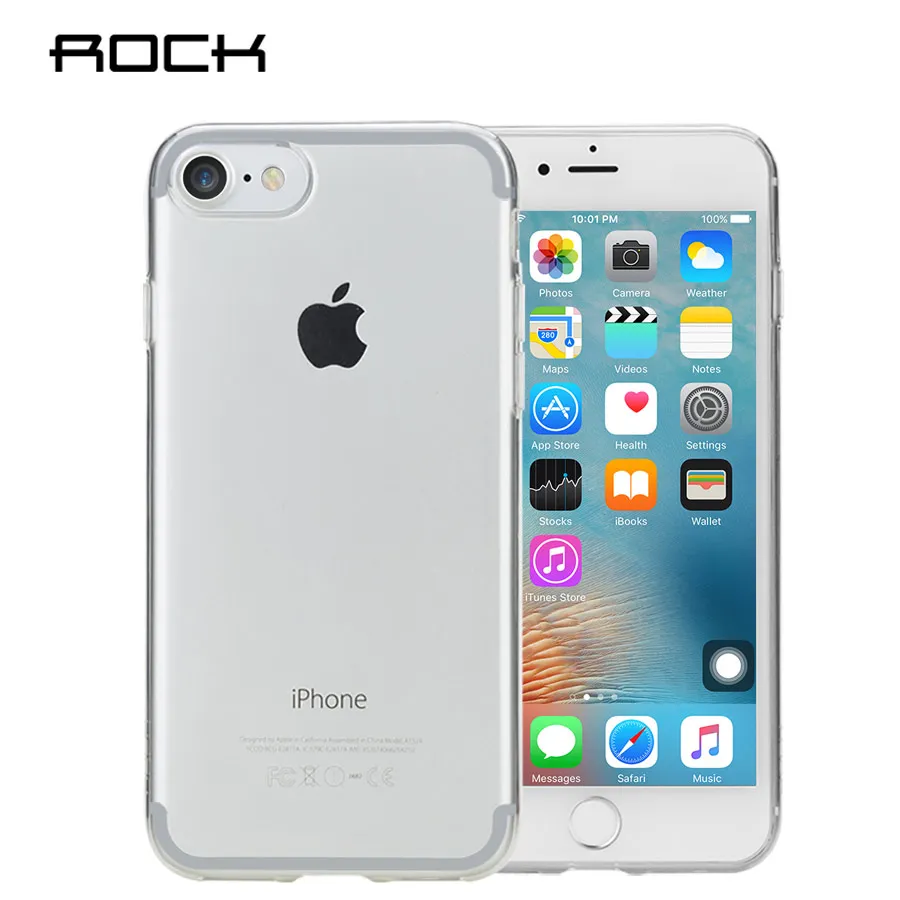 Чехол для iPhone 7 8 мягкий силиконовый чехол ROCK из ТПУ plus Прозрачная черная и Золотая