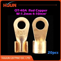 20pcslot ot 40a 6 2mm dia red copper circular splice crimp terminal wire naked connector for 4 10 square cable