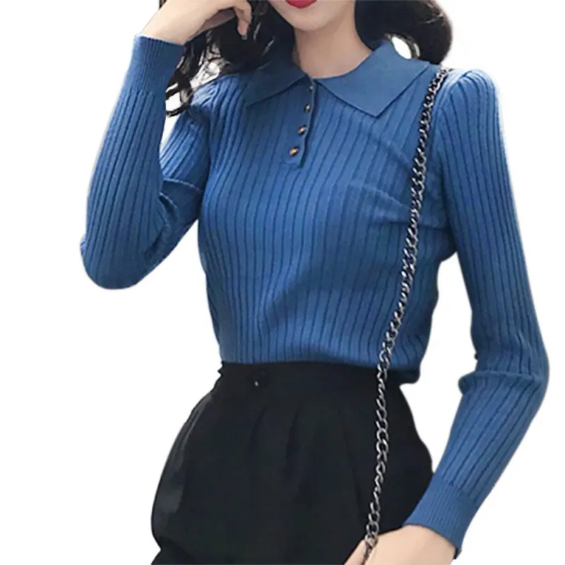 Женский трикотажный свитер с V-образным вырезом на пуговицах | Женская одежда