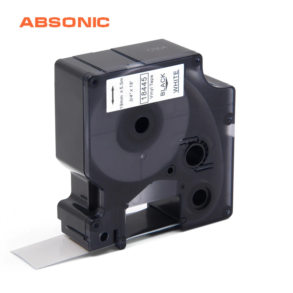 Absoonic 19 мм IND виниловый лейбл DYMO Rhino 18445 черный на белой лейбльной ленте