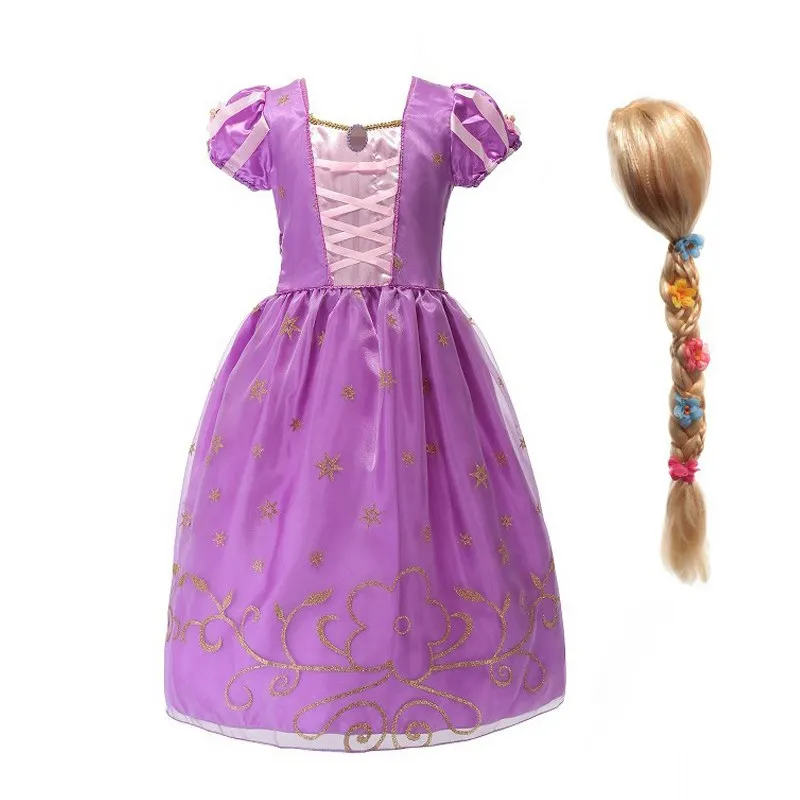 MUABABY костюм принцессы Рапунцель для девочек; маскарадный костюм фиолетового цвета с короткими рукавами для Хэллоуина