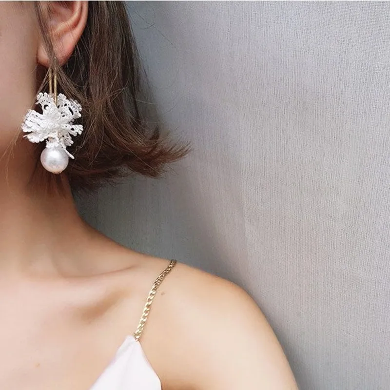 Корейская ткань с кружевом и бантом ручной работы серьги милые украшения в виде