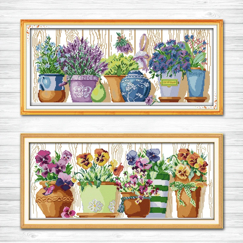pottings colourful flowers painting counted printed on canvas DMC 11CT 14CT Chinese Cross Stitch kits embroidery needlework Sets | Дом и сад