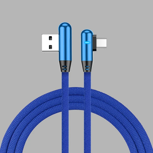 Синий Hadinas светодиодный 90 градусов Тип usb C нейлон Тип-C Быстрая зарядка USB-C кабель для Xiaomi Redmi Note 7 samsung S10 A50 tipe c провода - Цвет: Синий