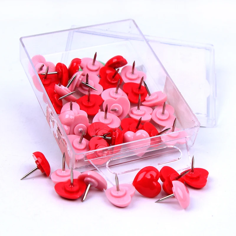 50pcs Pink Red Heart Shape Thumb Tack Plastic Quality Cork Board Safety Colored Push Pins Office School Binding Accessories|Канцелярские