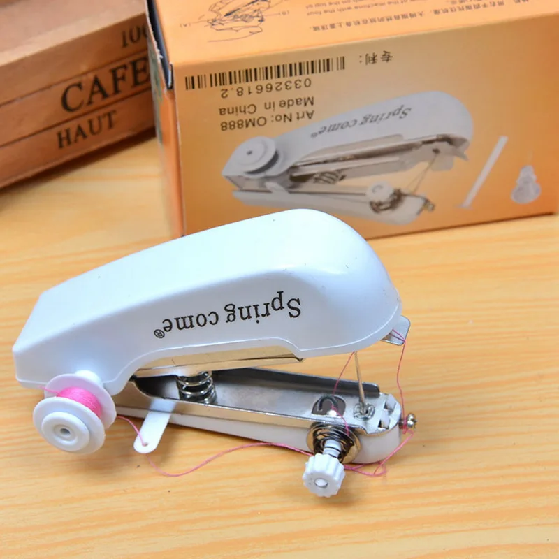 

Pocket Mini Small Sewing Machine Handheld Quick Stitch Needlework Sew Machine for Fabric Clothing or Kids Cloth DIY Craft Tools