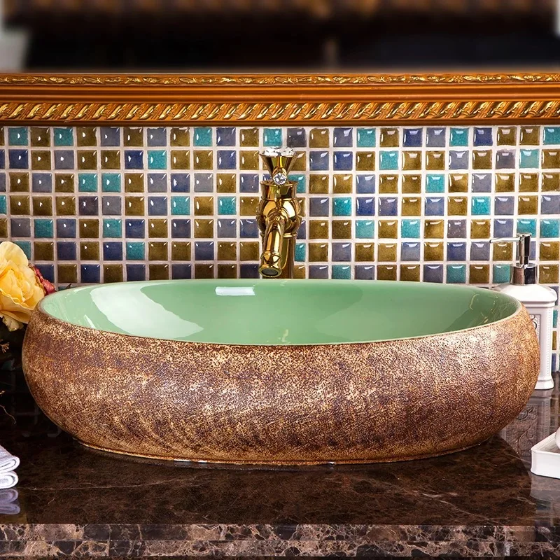BIG Oval Shape Creative Porcelain Counter Top Handmade Wash Basin