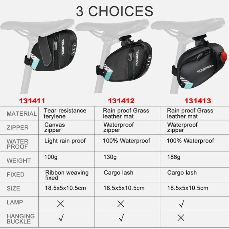Велосумка Roswheel сумка на седло с задним фонарем карман водонепроницаемая для